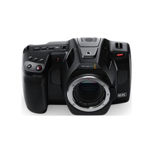 Cámara Blackmagic Pocket Cinema Camera 6K Pro con sensor Super 35 HDR, pantalla táctil inclinable de 5 pulgadas, filtros ND internos, montura EF activa y grabación Blackmagic RAW para producción cinematográfica profesional.