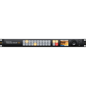 Blackmagic Videohub 20x20 12G matriz profesional de vídeo SDI con 20 entradas, 20 salidas y pantalla LCD integrada para entornos broadcast.