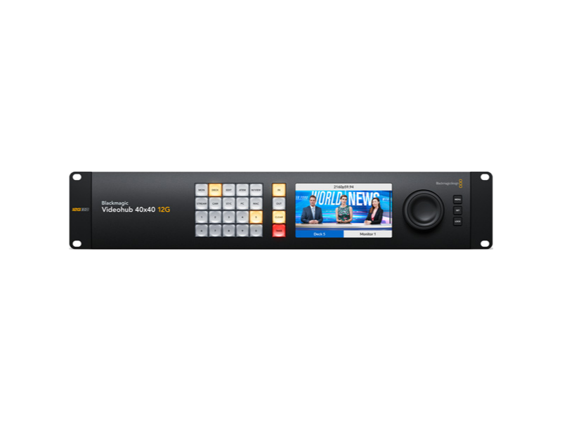 Blackmagic Videohub 40x40 12G matriz profesional de vídeo SDI con 40 entradas, 40 salidas, pantalla LCD integrada y soporte Ultra HD 4K.