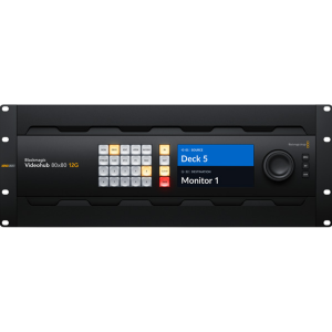 Blackmagic Videohub 80x80 12G matriz profesional de vídeo broadcast con 80 entradas y 80 salidas 12G-SDI y pantalla LCD integrada.