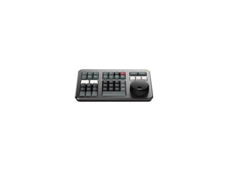 Blackmagic DaVinci Resolve Speed Editor panel compacto de edición con controles físicos y dial para flujo de trabajo rápido en DaVinci Resolve.