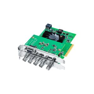 Tarjeta Blackmagic DeckLink 8K Pro G2 PCIe con cuatro puertos 12G-SDI bidireccionales, HDMI 2.1 y soporte hasta 8K, diseñada para captura y reproducción profesional en cine y broadcast.