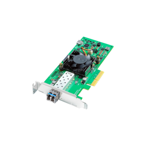 Tarjeta Blackmagic DeckLink IP HD Optical PCIe con conectividad IP sobre fibra óptica, soporte SMPTE 2110 y vídeo hasta 1080p60 para producción broadcast profesional.