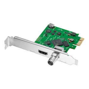 Tarjeta Blackmagic DeckLink Mini Monitor HD PCIe con salida 3G-SDI y HDMI, soporte hasta 1080p60 y diseño compacto para monitorización profesional en HD.