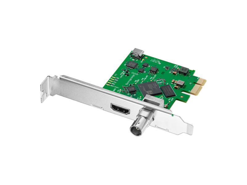 Tarjeta Blackmagic DeckLink Mini Monitor HD PCIe con salida 3G-SDI y HDMI, soporte hasta 1080p60 y diseño compacto para monitorización profesional en HD.