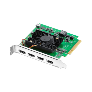 Tarjeta Blackmagic DeckLink Quad HDMI Recorder PCIe con cuatro entradas HDMI independientes, soporte hasta 4K 30 fps y diseño profesional para captura multicámara en streaming y producción en directo.