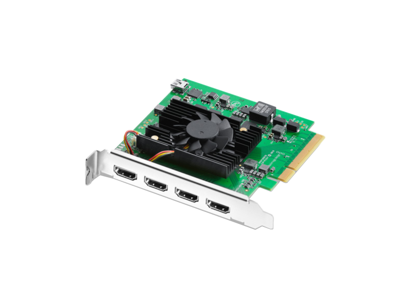 Tarjeta Blackmagic DeckLink Quad HDMI Recorder PCIe con cuatro entradas HDMI independientes, soporte hasta 4K 30 fps y diseño profesional para captura multicámara en streaming y producción en directo.