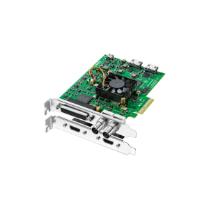 Tarjeta Blackmagic DeckLink Studio 4K PCIe con conexiones 6G-SDI, HDMI y analógicas, diseñada para captura y reproducción de vídeo hasta 4K 30 fps en entornos broadcast y postproducción.