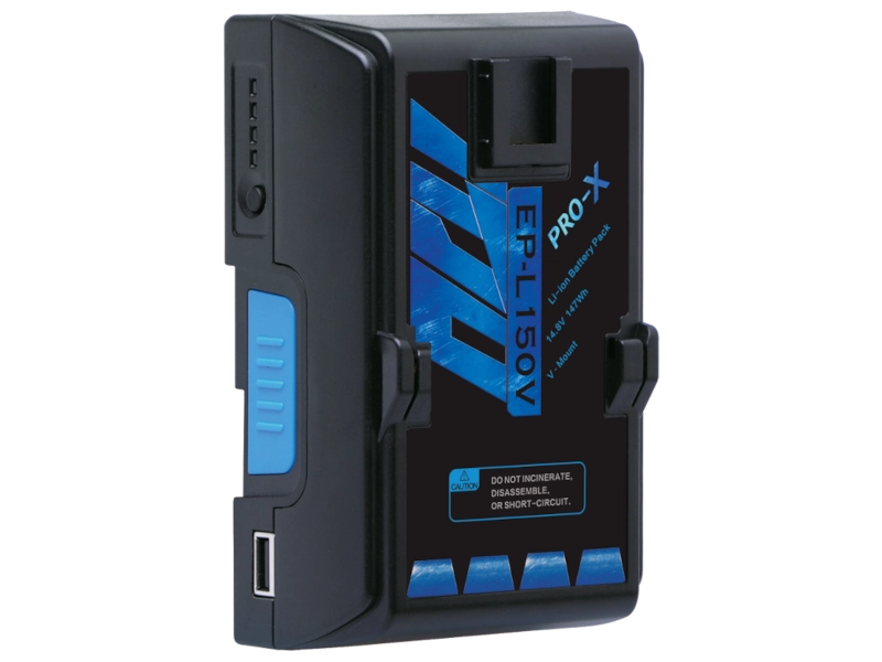 Batería profesional PRO-X EP-L150 de 147 Wh disponible en versiones V-Mount y Gold Mount con salida D-Tap y puerto USB.