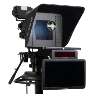 Fortinge ERA IP Studio Teleprompter con monitor profesional, cristal 70/30 y conectividad NDI, HDMI y 3G-SDI para estudios de televisión.