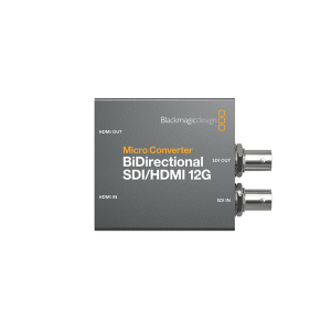 Conversor Blackmagic Micro Converter BiDirectional SDI/HDMI 12G ultracompacto para conversión bidireccional profesional hasta 4K 60 fps en entornos broadcast y AV.