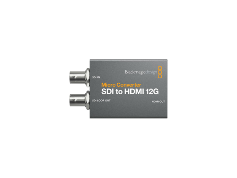 Conversor Blackmagic Micro Converter HDMI to SDI 12G ultracompacto para conversión HDMI a SDI profesional hasta 4K 60 fps en producción broadcast.