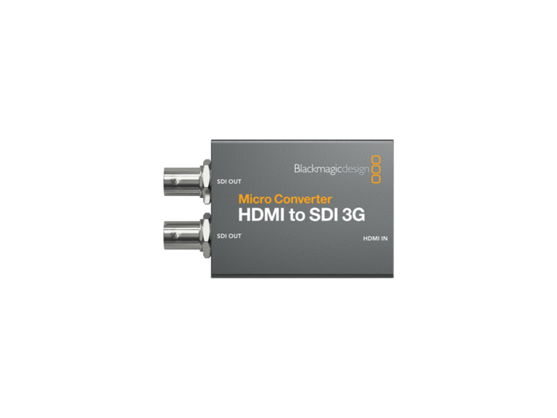 Conversor Blackmagic Micro Converter HDMI to SDI 3G ultracompacto para conversión HDMI a SDI profesional hasta 1080p60 en producción broadcast.