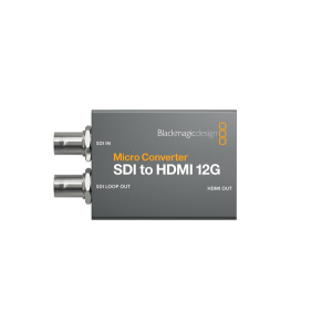 Conversor Blackmagic Micro Converter SDI to HDMI 12G ultracompacto para conversión profesional SDI a HDMI hasta 4K 60 fps en entornos broadcast.