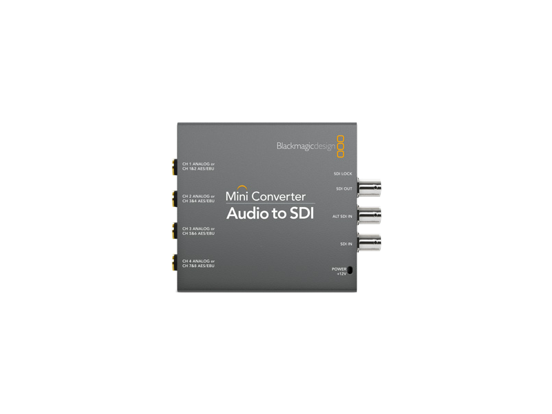 Conversor Blackmagic Mini Converter Audio to SDI profesional para inserción de audio en señales SDI en entornos broadcast y producción AV.