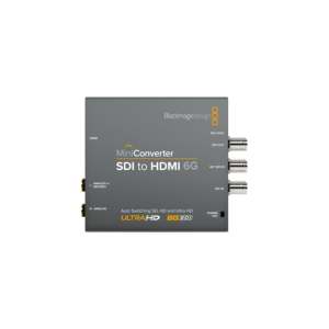 Conversor Blackmagic Mini Converter SDI to HDMI 6G para monitorización profesional con soporte hasta 4K 30 fps en entornos broadcast y AV.