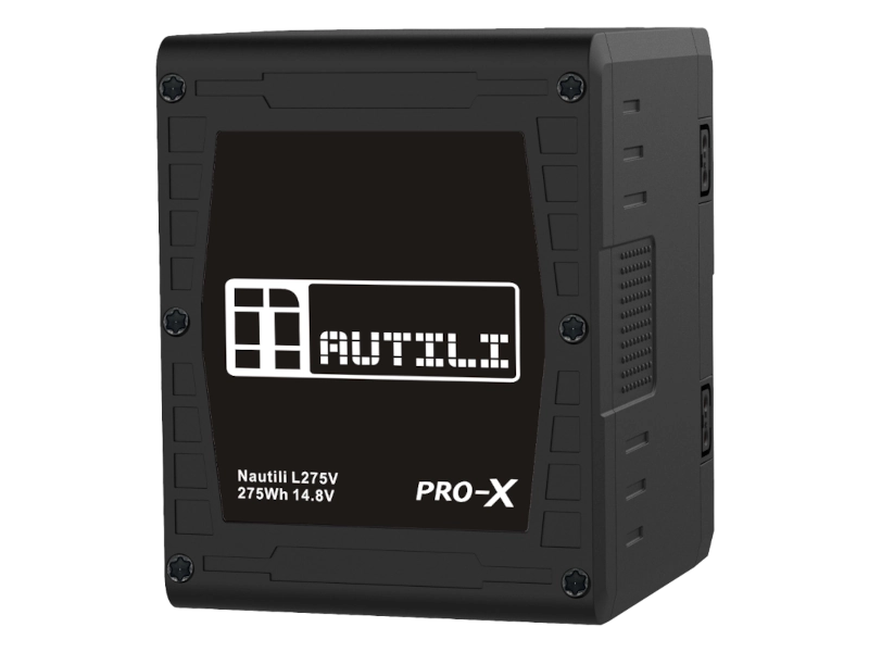 Batería PRO-X Nautili L275V de 275 Wh con montura Micro V-Mount, salida P-Tap y puerto USB para producción audiovisual profesional.