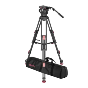 Sistema OZEN 18CF2HDS con rótula AGILE 18, trípode HD de fibra de carbono y esparcidor para producción audiovisual profesional.