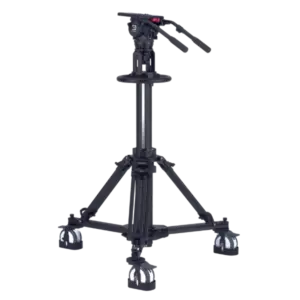 Sistema de pedestal profesional OZEN 20PED50M con rótula AGILE 20 y columna neumática para producción broadcast en estudio.