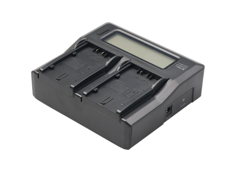 Cargador profesional PRO-X SCX-400VBD para baterías Panasonic VW-VBD58 y CGA-D54S con indicador LCD.