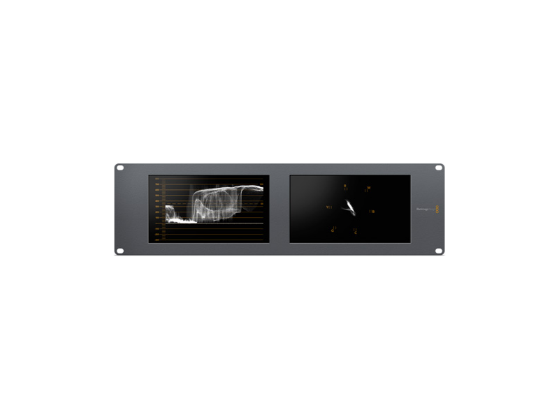 SmartScope Duo 4K monitor broadcast dual para rack con dos pantallas LCD independientes y herramientas avanzadas de análisis de vídeo y audio.