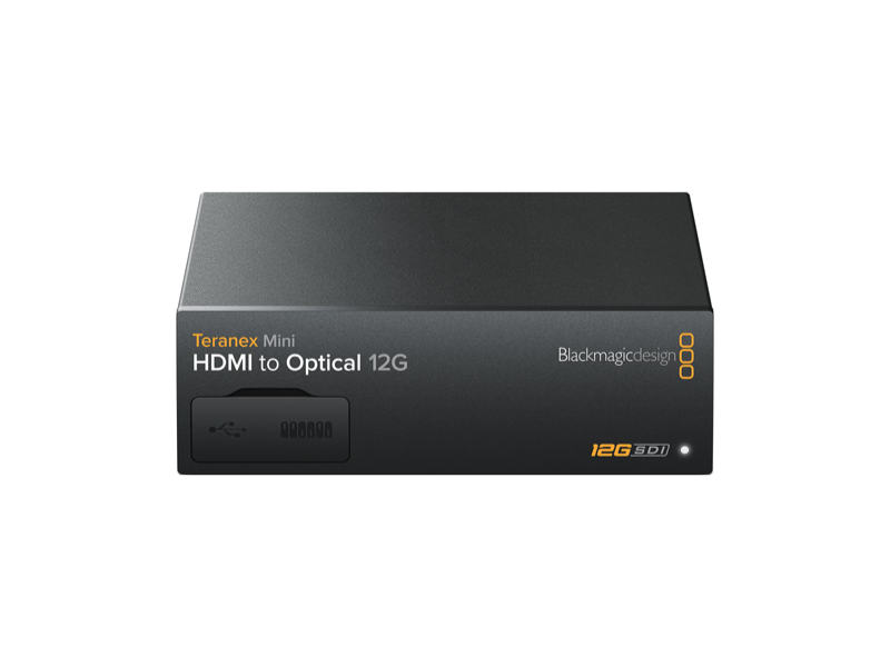 Blackmagic Teranex Mini HDMI to Optical 12G conversor profesional para transmitir HDMI a SDI por fibra óptica en entornos broadcast.