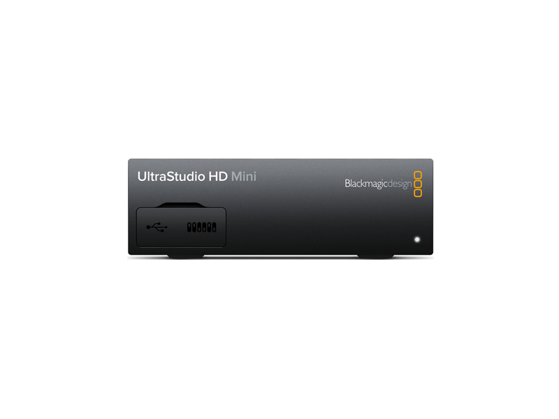 Dispositivo Blackmagic UltraStudio HD Mini con conexión Thunderbolt 3, entradas y salidas 3G-SDI y HDMI, diseñado para captura y reproducción de vídeo profesional en alta definición.
