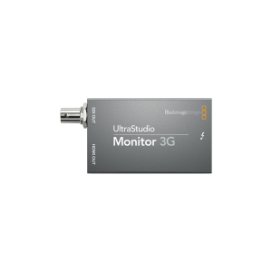 Dispositivo Blackmagic UltraStudio Monitor 3G compacto con conexión Thunderbolt 3, salida SDI y HDMI para monitorización profesional de vídeo hasta 1080p60 en entornos de edición y postproducción.