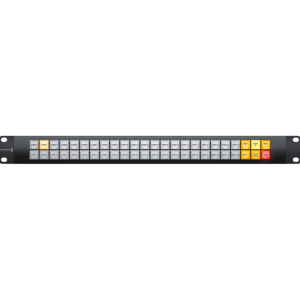 Blackmagic Videohub Smart Control Pro panel profesional con botones programables y pantallas LCD para control de matrices Videohub.