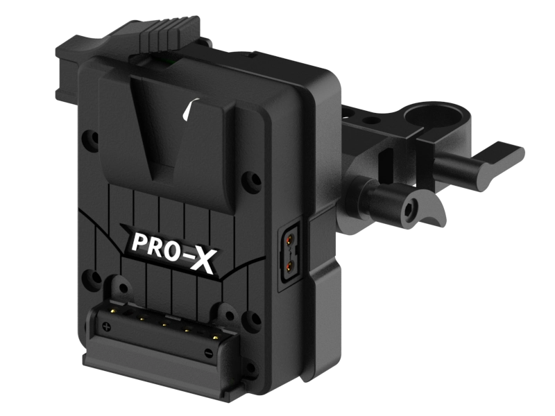 Placa PRO-X XP-NV-Rail para barras de 15 mm compatible con baterías Micro V-Mount e integrada con dos salidas P-Tap.