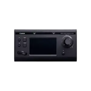 Controlador Canon RC-IP100 con pantalla táctil de 7 pulgadas y joystick profesional para el control remoto de cámaras PTZ Canon en producciones audiovisuales.