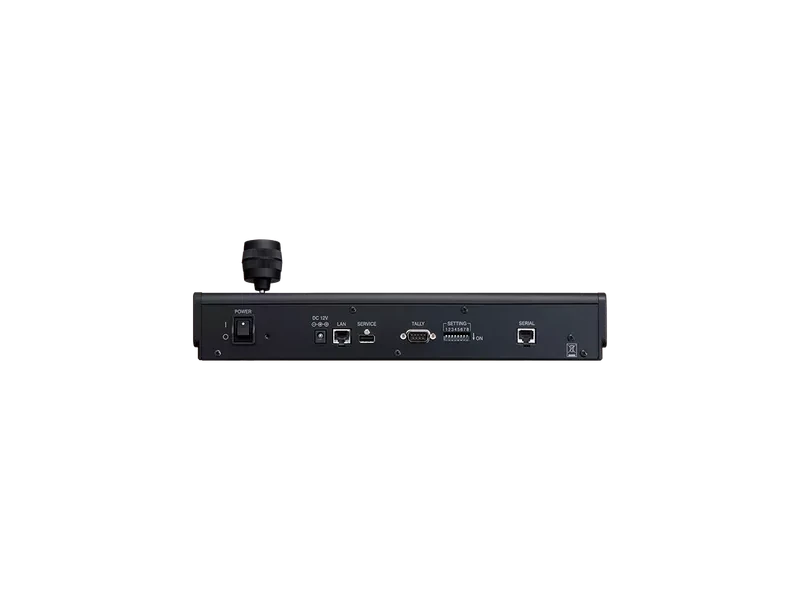 Controlador Canon RC-IP100 con pantalla táctil de 7 pulgadas y joystick profesional para el control remoto de cámaras PTZ Canon en producciones audiovisuales.