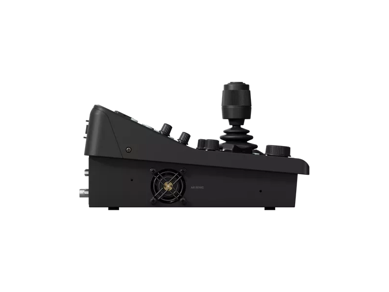 Controlador Canon RC-IP1000 para cámaras PTZ profesionales con pantalla táctil integrada, joystick de precisión y controles avanzados para producción broadcast.