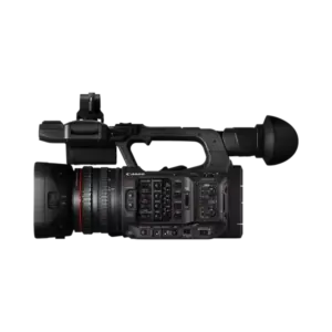 Videocámara profesional Canon XF605 con objetivo Serie L, sensor CMOS de 1 pulgada, pantalla táctil, salida 12G-SDI y grabación UHD 4K para producción broadcast y ENG.