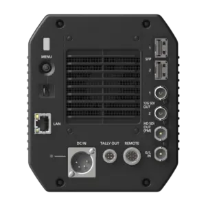 Cámara Panasonic AK-UBX100 tipo Box Camera con sensor MOS de 19,29 MP, montura B4, doble 12G-SDI y conectividad IP profesional.