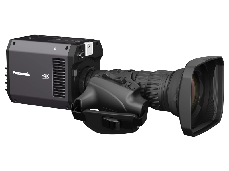 Cámara Panasonic AK-UBX100 tipo Box Camera con sensor MOS de 19,29 MP, montura B4, doble 12G-SDI y conectividad IP profesional.