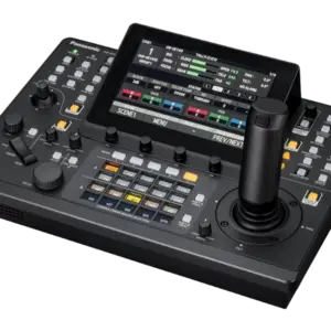 Controlador Panasonic AW-RP200GJ para cámaras PTZ con doble joystick, pantalla táctil de 7", monitorización SDI, NDI®, SRT y funciones Macro.