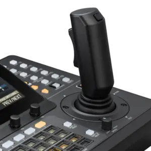 Controlador Panasonic AW-RP200GJ para cámaras PTZ con doble joystick, pantalla táctil de 7", monitorización SDI, NDI®, SRT y funciones Macro.