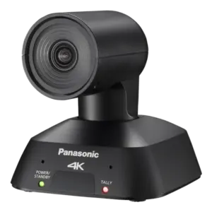 Cámara profesional Panasonic AW-UE4 ePTZ 4K con objetivo ultra gran angular de 111°, conectividad HDMI, USB, LAN y alimentación PoE.