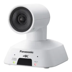 Cámara profesional Panasonic AW-UE4 ePTZ 4K con objetivo ultra gran angular de 111°, conectividad HDMI, USB, LAN y alimentación PoE.
