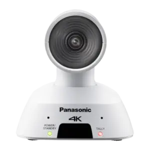 Cámara profesional Panasonic AW-UE4 ePTZ 4K con objetivo ultra gran angular de 111°, conectividad HDMI, USB, LAN y alimentación PoE.