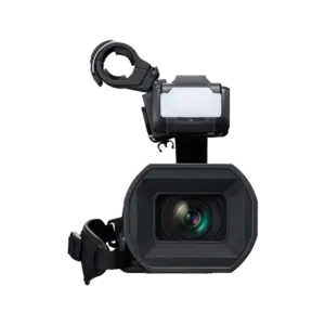 Videocámara profesional Panasonic AG-CX20 con grabación 4K UHD, zoom óptico 24x, doble ranura SD, streaming IP y conectividad broadcast.