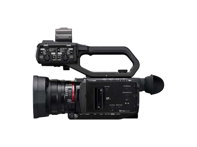 Videocámara profesional Panasonic AG-CX20 con grabación 4K UHD, zoom óptico 24x, doble ranura SD, streaming IP y conectividad broadcast.