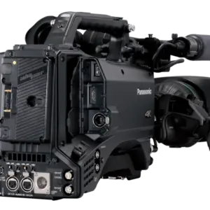 Videocámara Panasonic AJ-CX4000GJ de hombro con sensor MOS 4,4K, montura B4, salida 12G-SDI, grabación HDR y conectividad IP profesional.