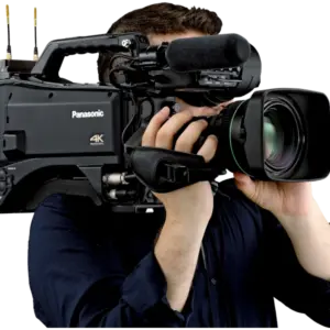 Videocámara Panasonic AJ-CX4000GJ de hombro con sensor MOS 4,4K, montura B4, salida 12G-SDI, grabación HDR y conectividad IP profesional.