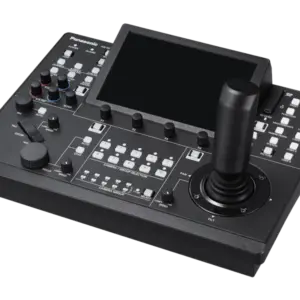 Controlador remoto Panasonic AW-RP150GJ con pantalla táctil de 7 pulgadas, joystick profesional, entrada 3G-SDI, control IP y alimentación PoE+.