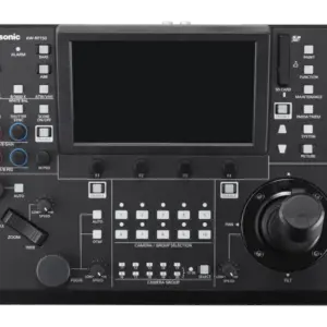 Controlador remoto Panasonic AW-RP150GJ con pantalla táctil de 7 pulgadas, joystick profesional, entrada 3G-SDI, control IP y alimentación PoE+.
