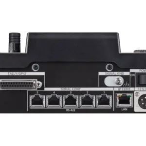 Controlador remoto Panasonic AW-RP60GJ para cámaras PTZ con pantalla LCD de 3,5", joystick profesional, control IP y alimentación PoE.