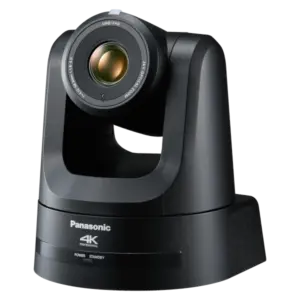Cámara PTZ Panasonic AW-UE100 4K UHD con zoom óptico 24x, salidas 12G-SDI, 3G-SDI, HDMI, NDI®, SRT, FreeD y alimentación PoE++.