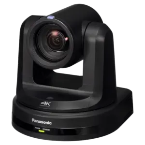 Cámara PTZ Panasonic AW-UE20 4K con zoom óptico 12x, salidas 3G-SDI, HDMI, USB, streaming IP y alimentación PoE+.